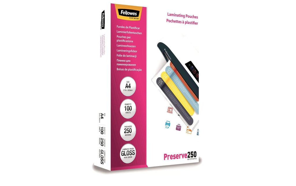 Fellowes Film laminé 250 microns, 100 pièces