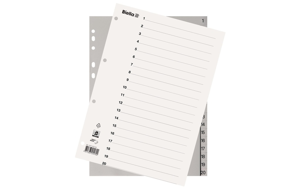 Biella Registre A4 1-20 avec feuille d'index