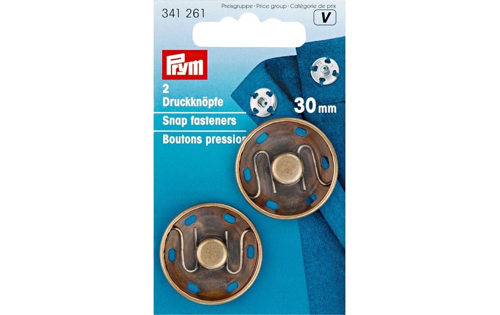 Prym Boutons poussoirs Laiton ancien, 30 mm