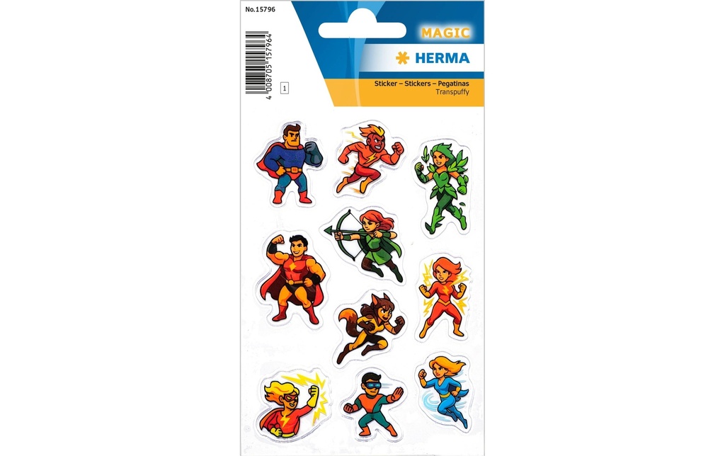 Herma Stickers Autocollant à motif Superhéros, Transpuffy 10 Pièce/s Multicolore