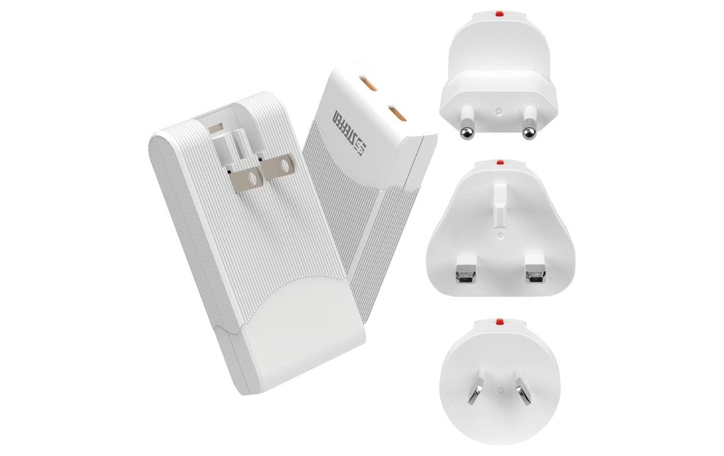 STEFFEN Adaptateur de voyage Monde PD65W 2 x USB-C, blanc