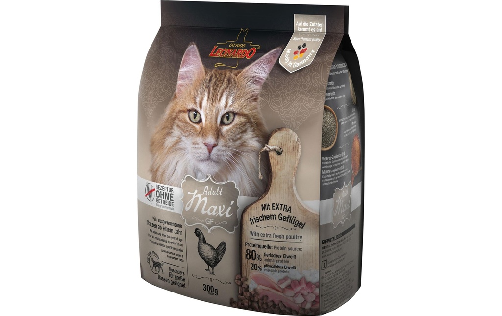 Leonardo Cat Food Alimentation sèche Adult sans céréales Maxi, 300 g