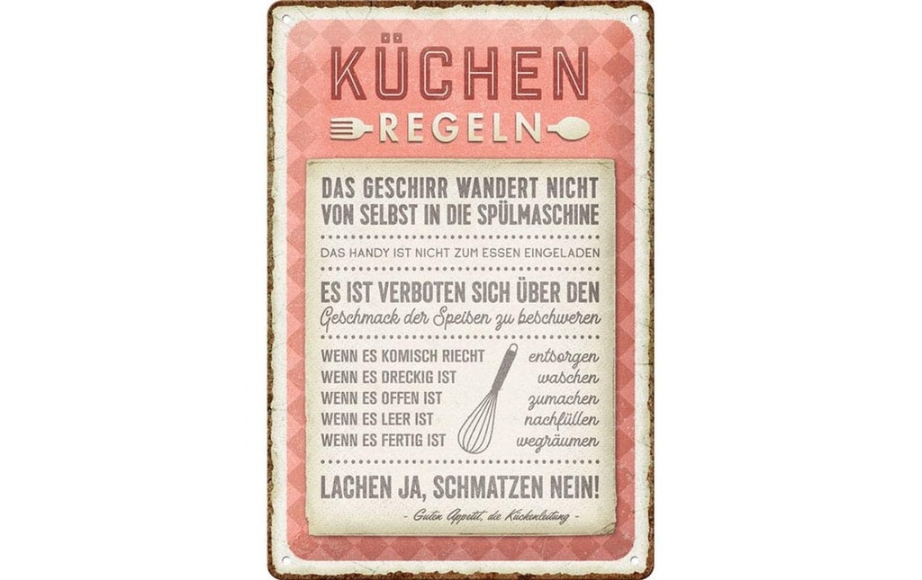 Nostalgic Art Plaque Règles de cuisine 20 x 30 cm, métal