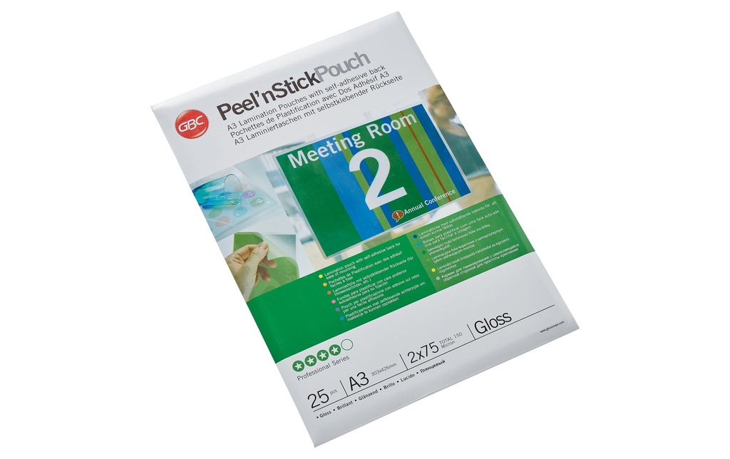 GBC Film laminé PeelStick A3, 75 mic, 25 pièces, brillant