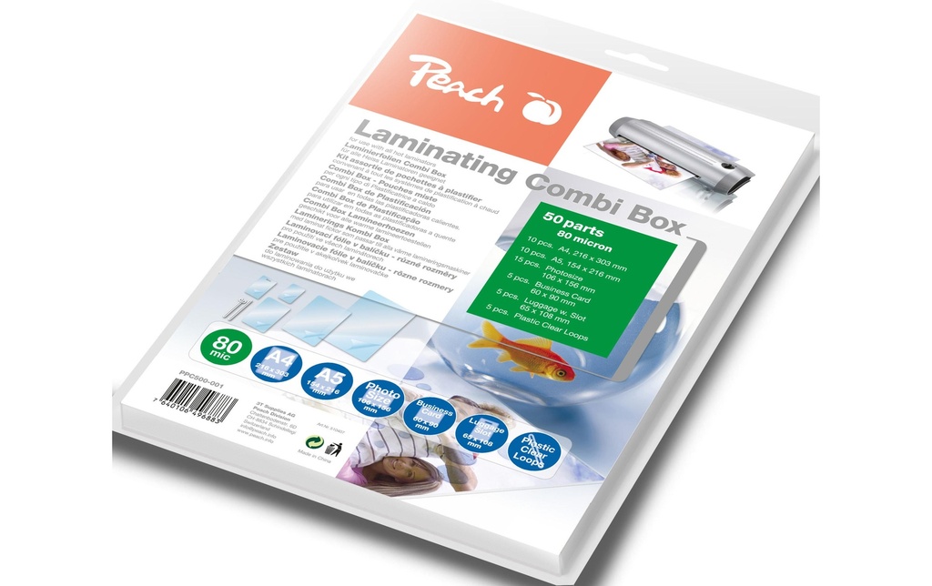 Peach Film laminé Combi Box 80 µm, 50 pièces, brillant