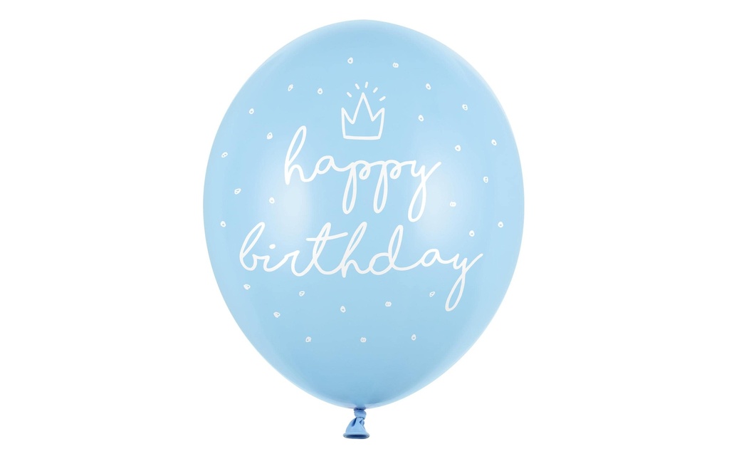 Partydeco Ballon de baudruche Happy Birthday bleu pastel Ø 30 cm, 6 pièces