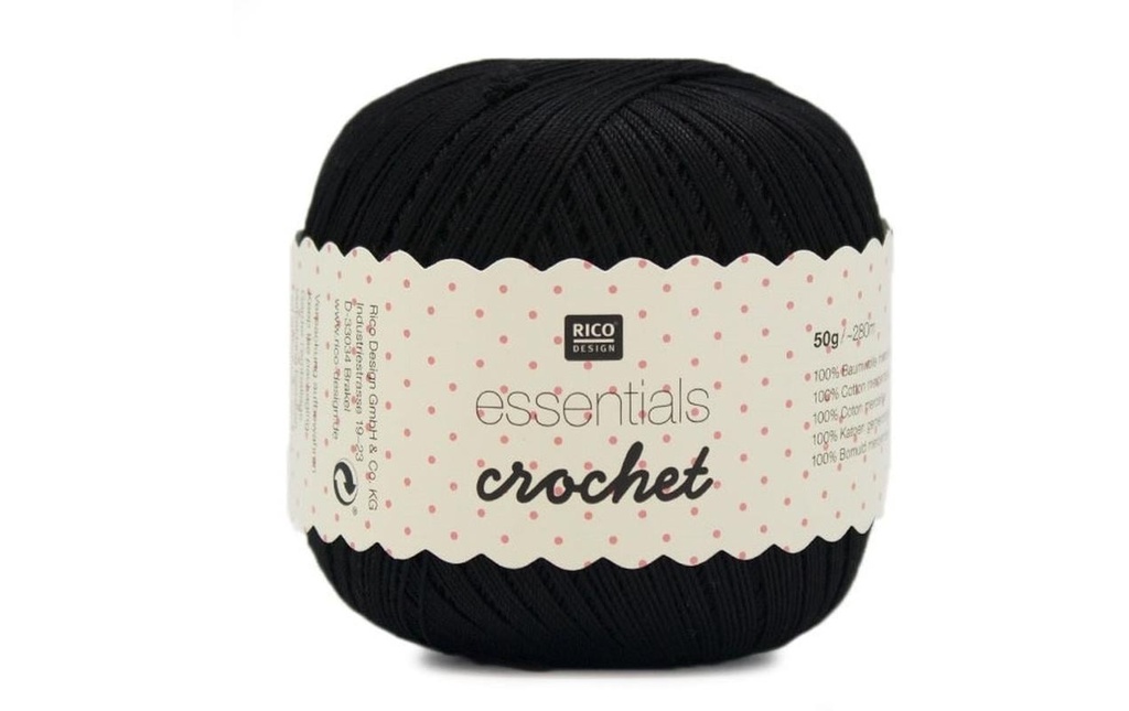 Rico Design Fil à crochet et à tricoter Essentials Crochet 50 g, Noir