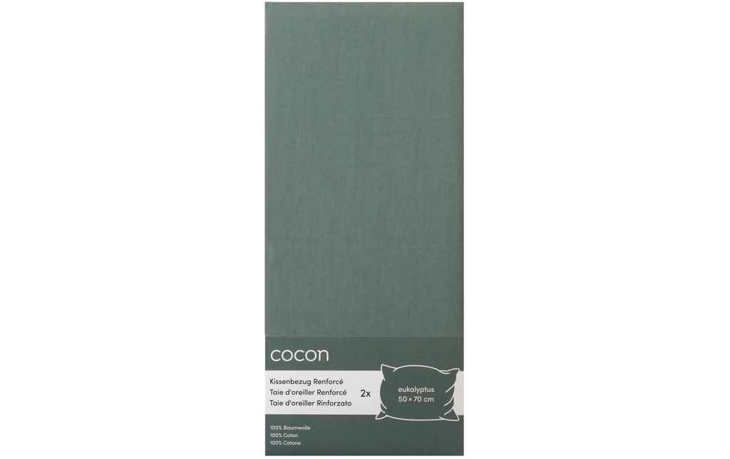 COCON Taie d'oreiller Renforcé 50 x 70 cm, Eucalyptus, 2 pces