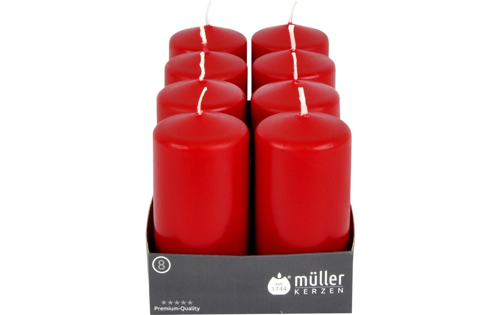 müller Kerzen Bougie pilier 12 x 5.7 cm, Rouge, 8 pièces