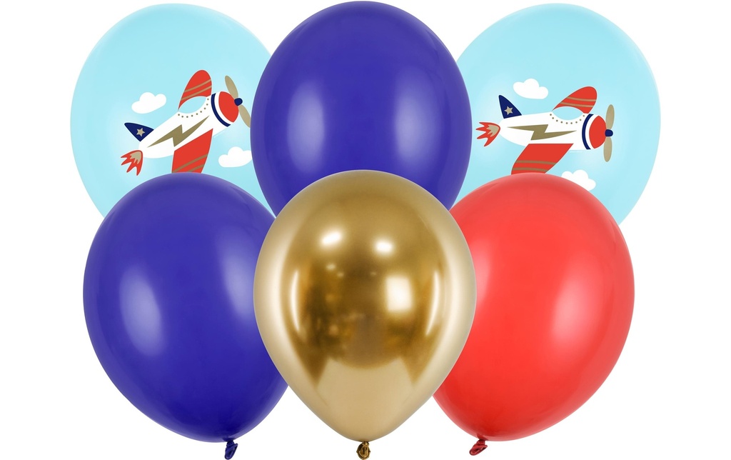 Partydeco Ballon de baudruche Avion Multicolore, Ø 30 cm, 6 pièces