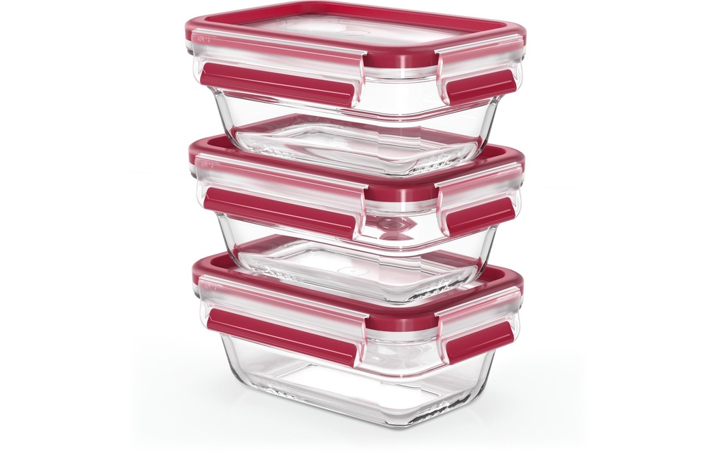 Emsa Récipients à provisions Clip & Close Eco En 3 parties, Transparent/Rouge