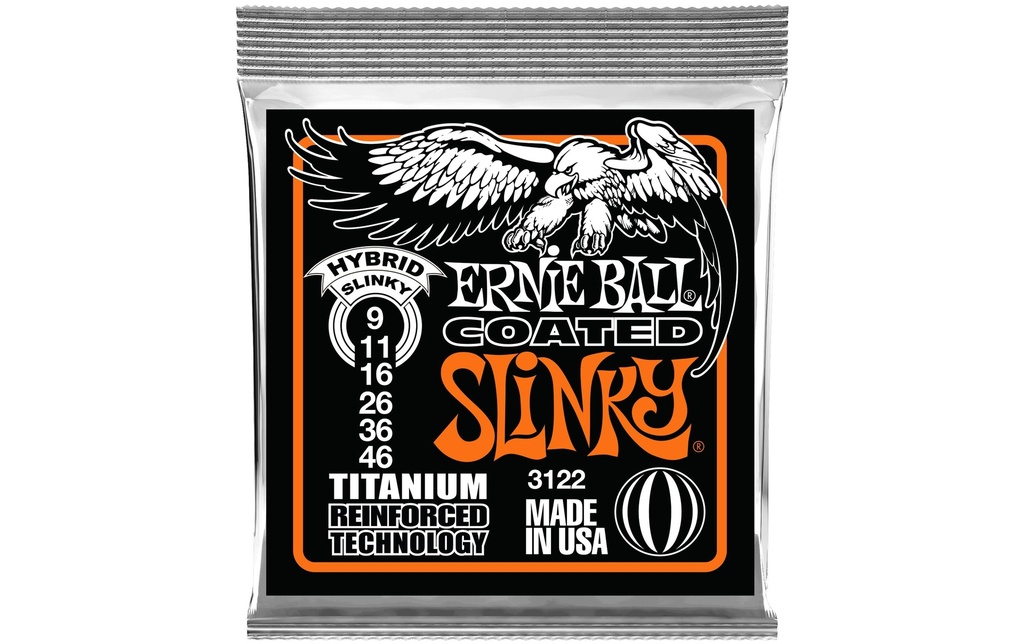 Ernie Ball Cordes de guitare 3122 Slinky Coated Titanium – Hybrid 09-46