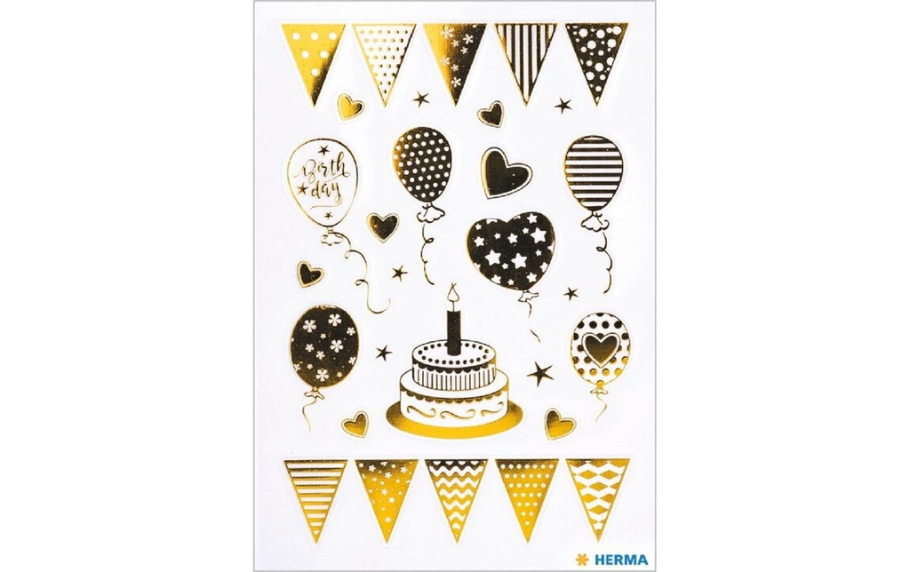Herma Stickers Autocollant à motif Birthday Party feuille d'or, 1 feuille