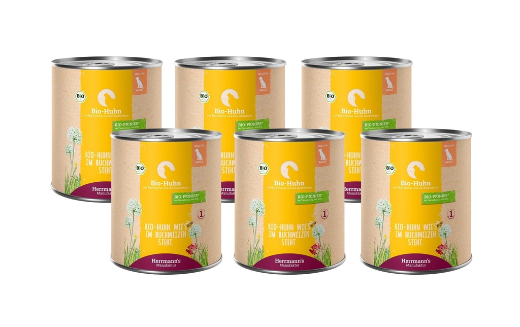 Herrmann's Alimentation humide Poulet bio au fenouil et sarrasin 6 x 800 g