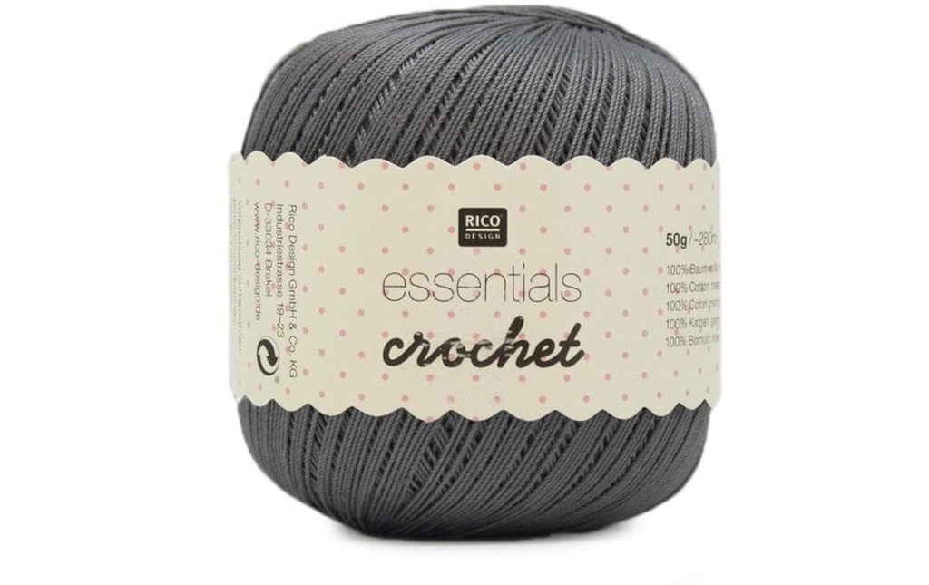 Rico Design Fil à crochet et à tricoter Essentials Crochet 50 g, Gris