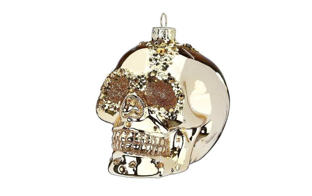 INGES CHRISTMAS DECOR Boule de Noël Tête de mort 9 cm, 2 pièces, Doré