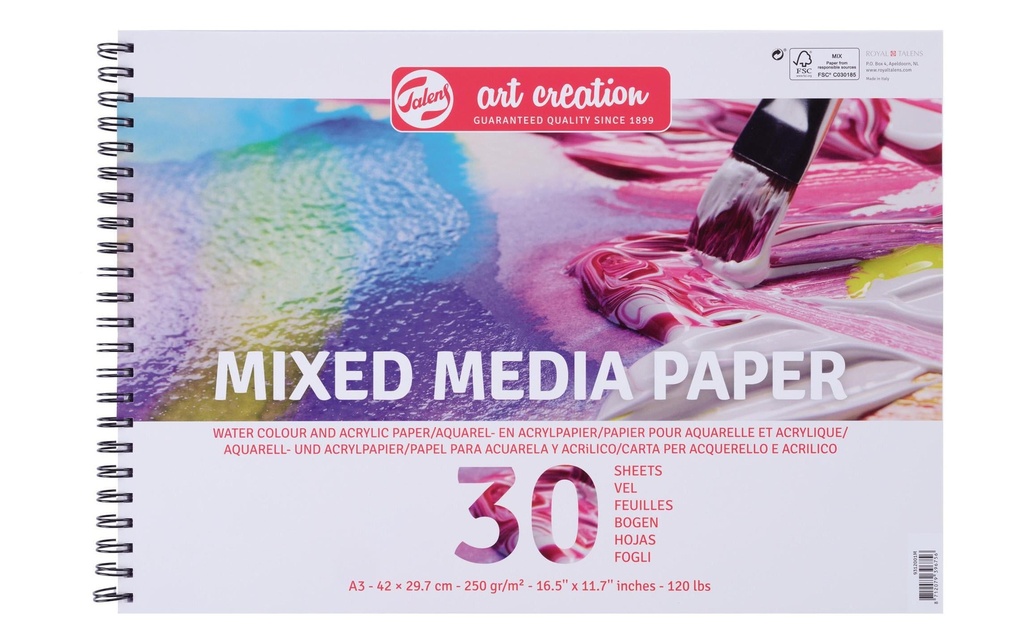 TALENS ART CREATION Bloc spirale Mix.Midia 250g A3 (30 pces)