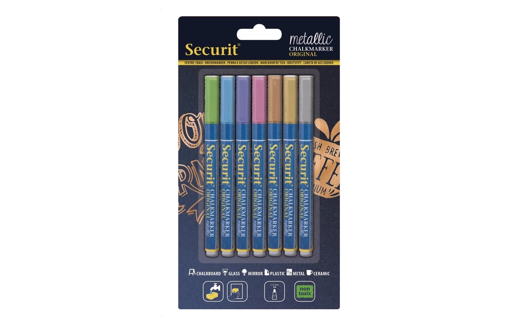 Securit Marqueur craie liquide Métallique 1 mm 7 pièces, fin
