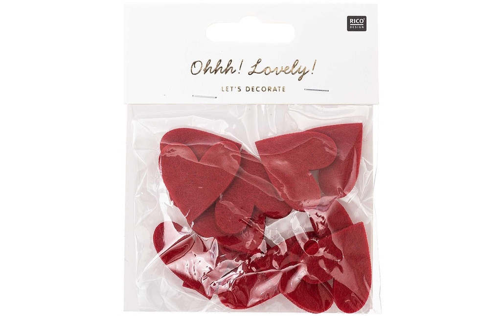 Rico Design Décoration à éparpiller Coeur Feutre, 12 pièces, Rouge