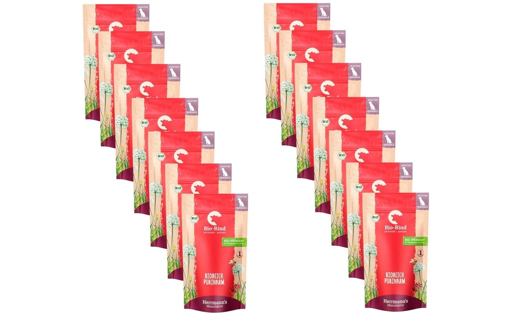 Herrmann's Alimentation humide Bœuf bio aux carottes – pauvre en purines 14 x 150 g