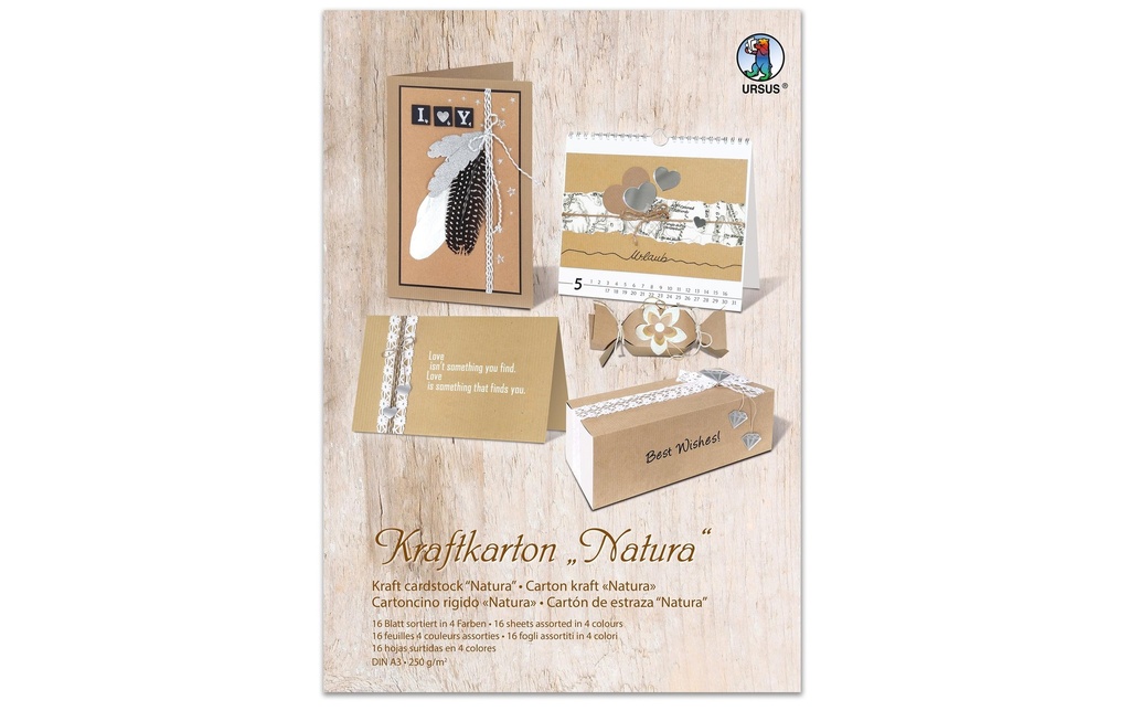 URSUS Papier de bricolage Natura A3, 250 g/m²,  16 Pièce/s, Marron