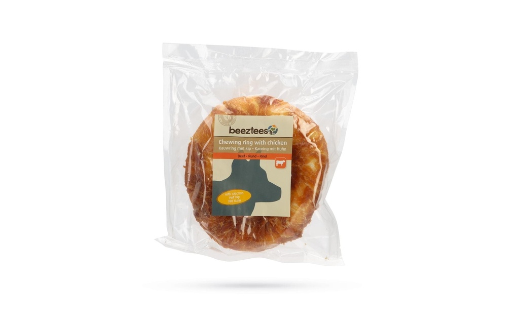 Beeztees Produit à mâcher  Anneau de peau de bœuf avec du poulet, 1 x 12.5 cm