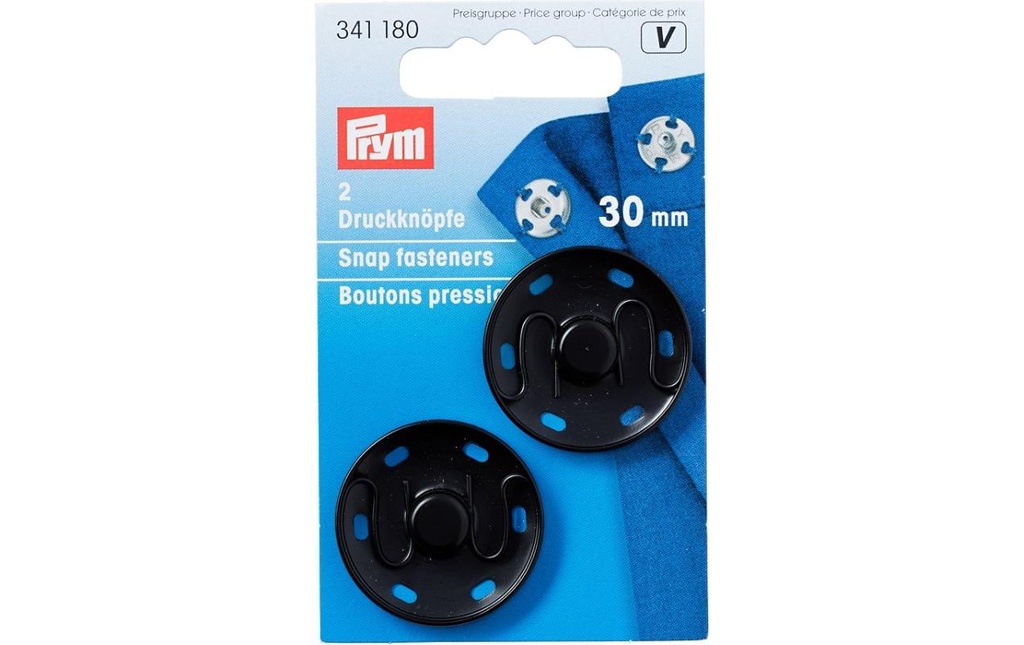 Prym Boutons poussoirs Noir, 30 mm