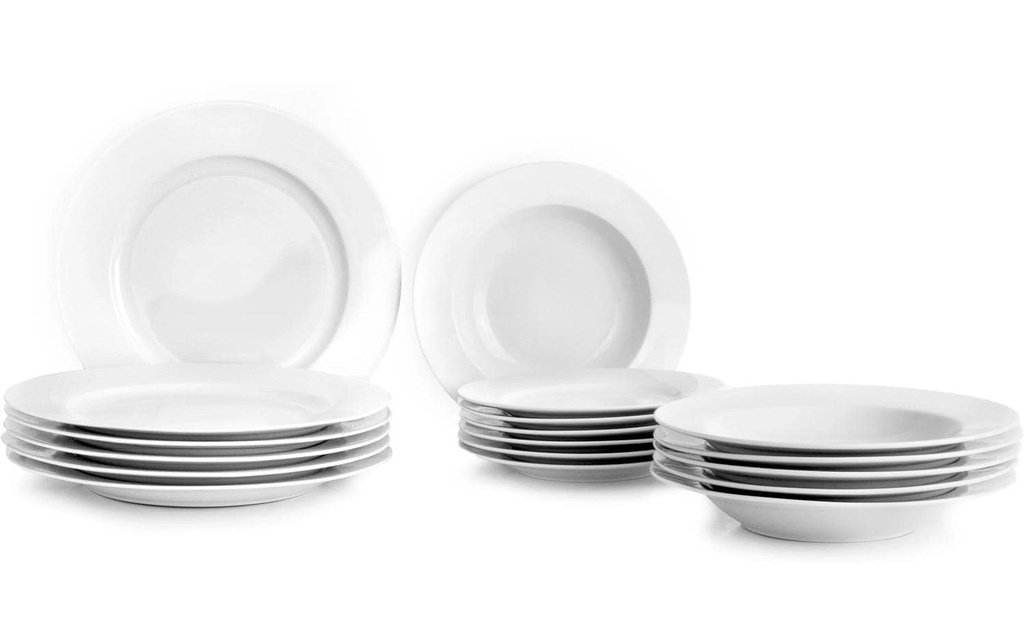 Ibili Set d'assiettes Castilla 20.3+23.2+27 cm 18 pièces, Blanc