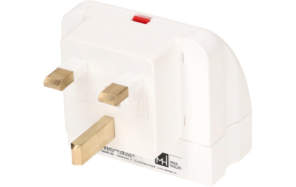 Max Hauri Adaptateur de voyage Grande-Bretagne / Type 13, 3 pôles, blanc