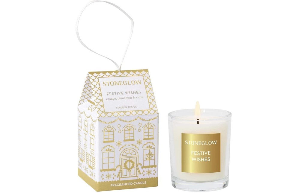 Stoneglow Bougie de Noël  Festive Wishes Doré/Blanc