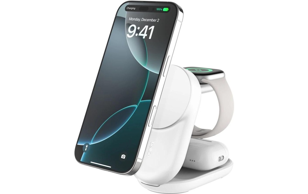 Belkin Chargeur sans fil UltraCharge 3in1 rond, blanc