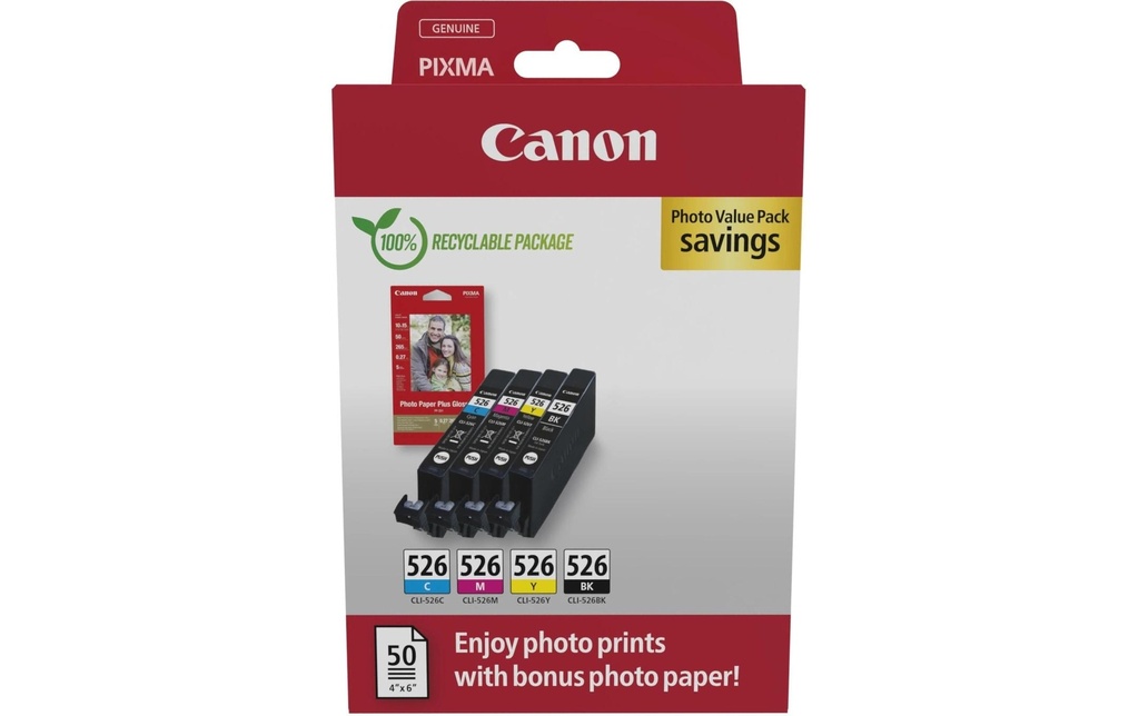 Canon Kits d’encre CLI-526 + papier photo Value Pack
