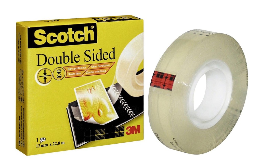 Scotch Ruban adhésif double face 12 mm x 22.8 m, Transparent