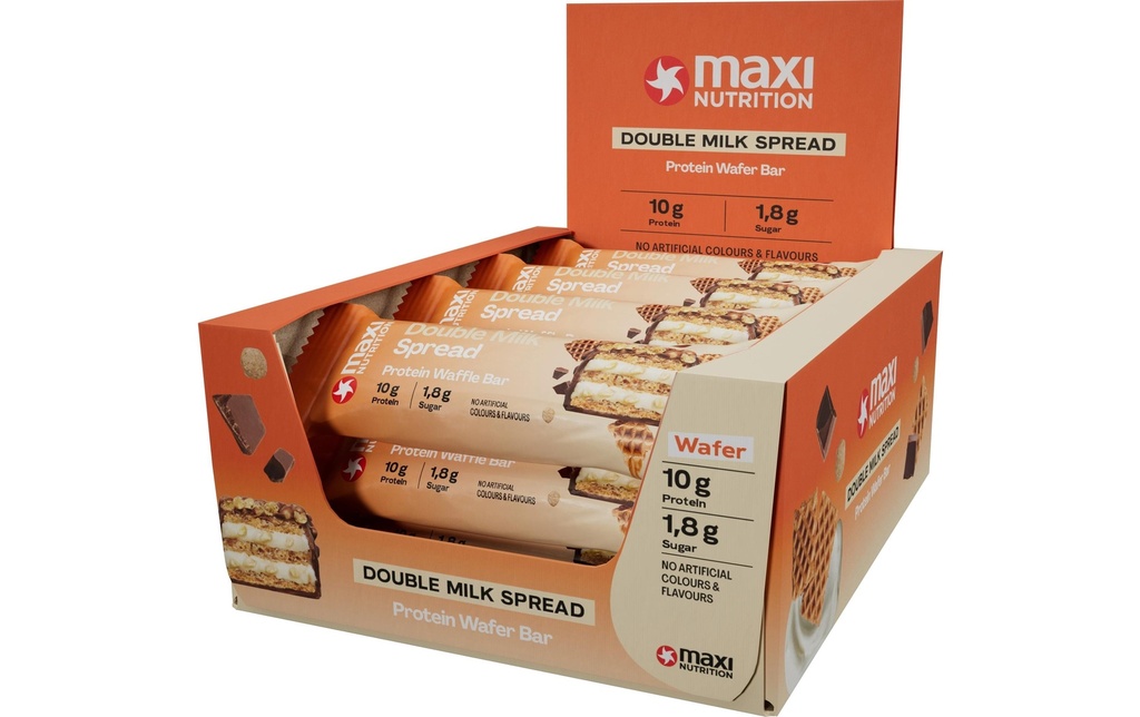 Maxi Nutrition Barre de gaufrette protéinée Double Milk, 12 x 39 g