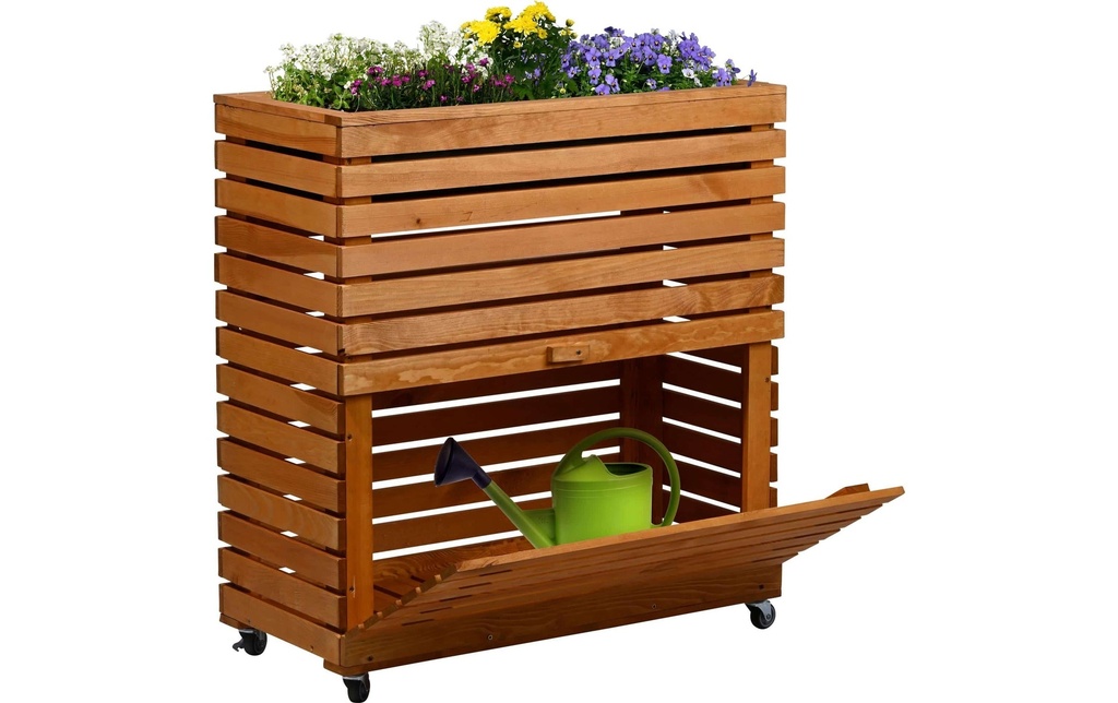 dobar Jardinière surélevée «Rolla» en bois sur roulettes