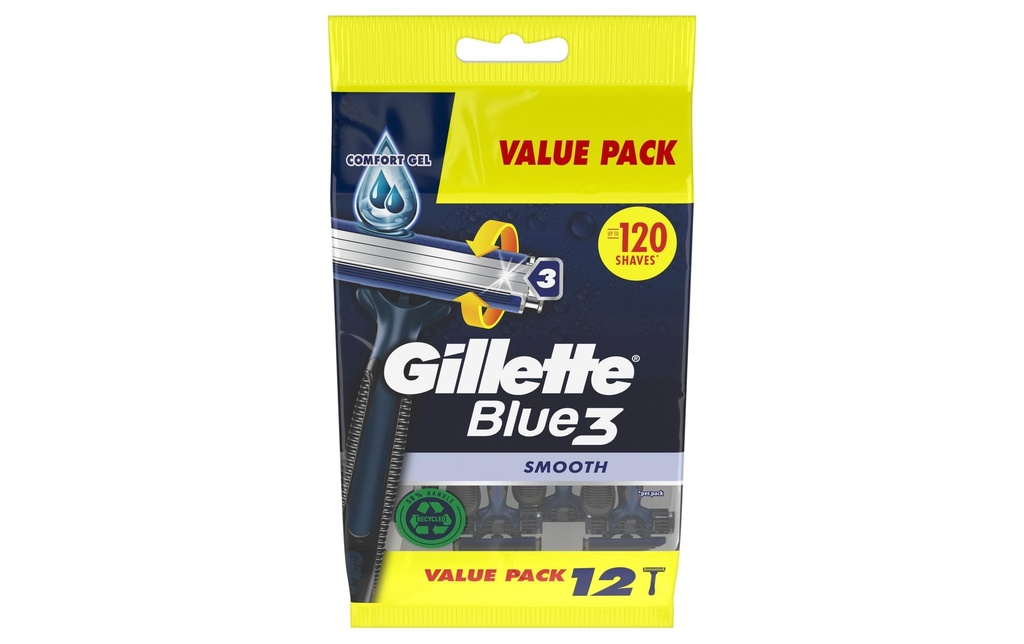 Gillette Rasoirs jetables Blue 3 Smooth 12 pièces