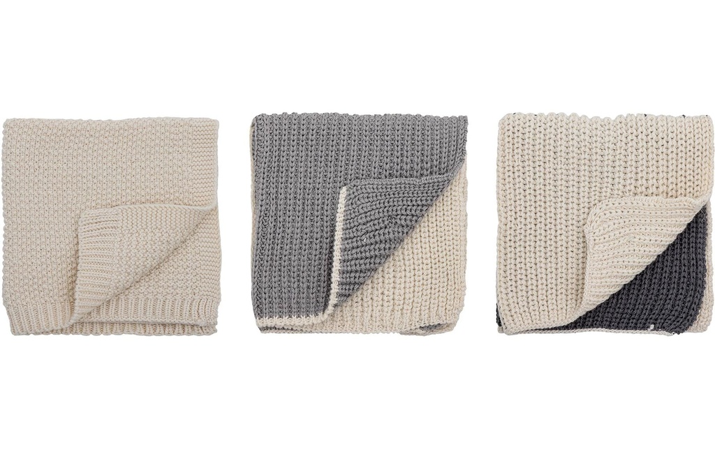 Bloomingville Torchon à vaisselle Odette, Coton, Gris, 27 x 27 cm, 3 pièces