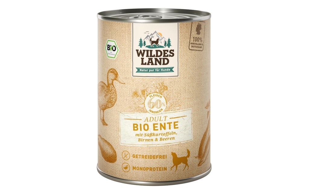 Wildes Land Alimentation humide Canard aux patates douces, poires & baies 400 g