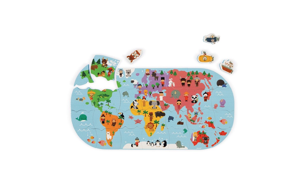 Janod Jouet pour le bain Puzzle de la carte du monde 28 pièces