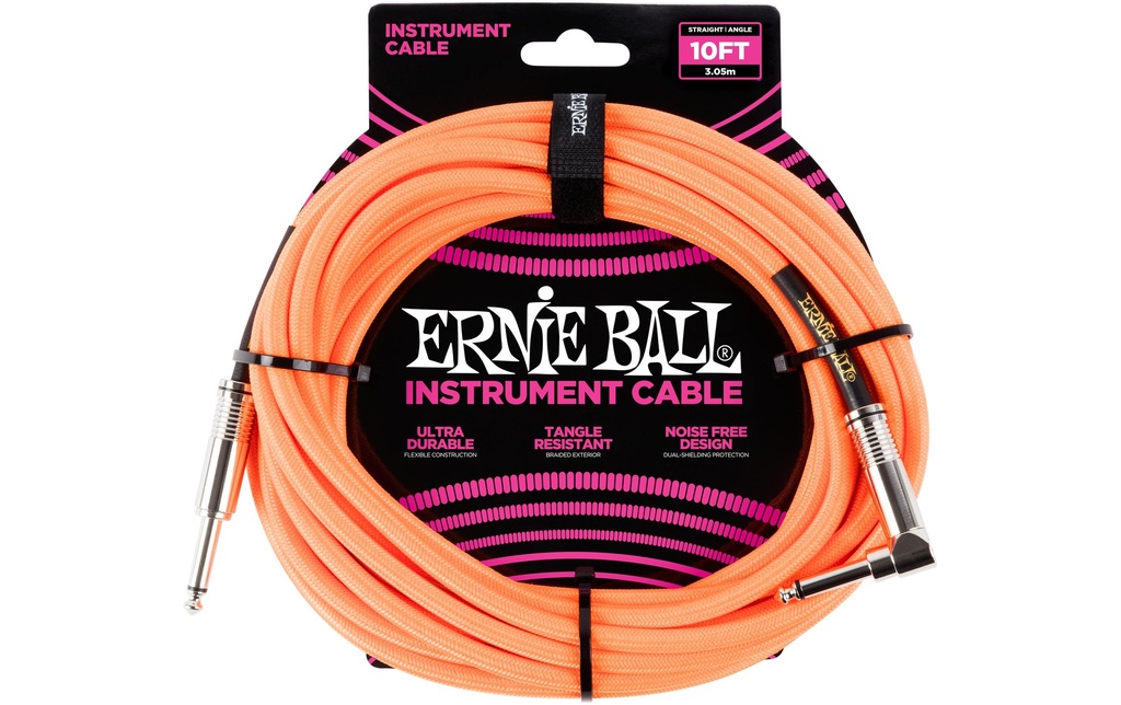 Ernie Ball Câbles d’instruments 6079 - 3.05 m, Orange fluo