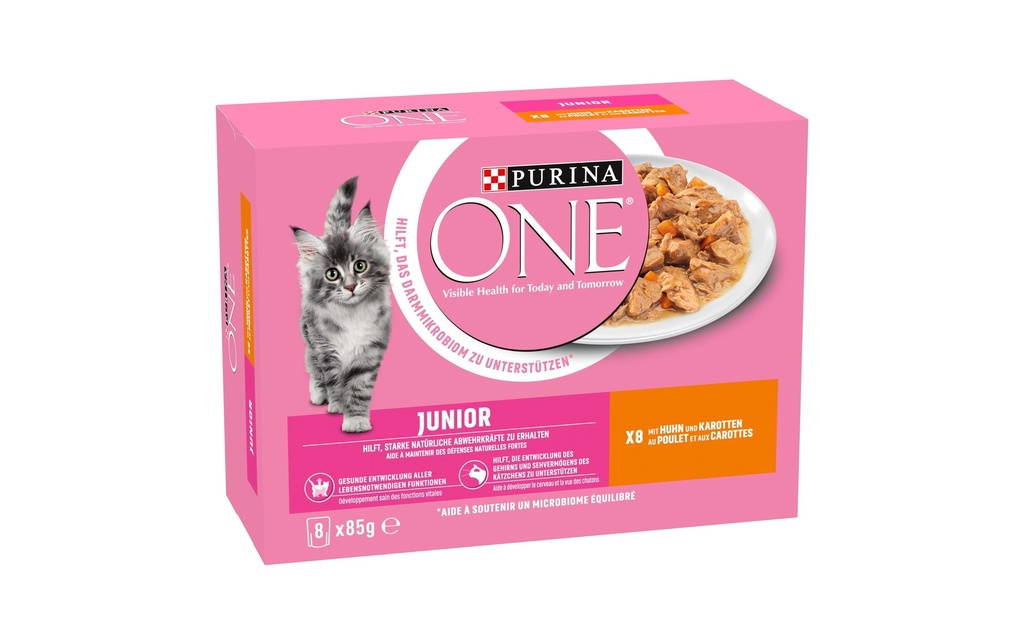 Purina ONE Alimentation humide JUNIOR en sauce poulet/carottes, 8 x 85g