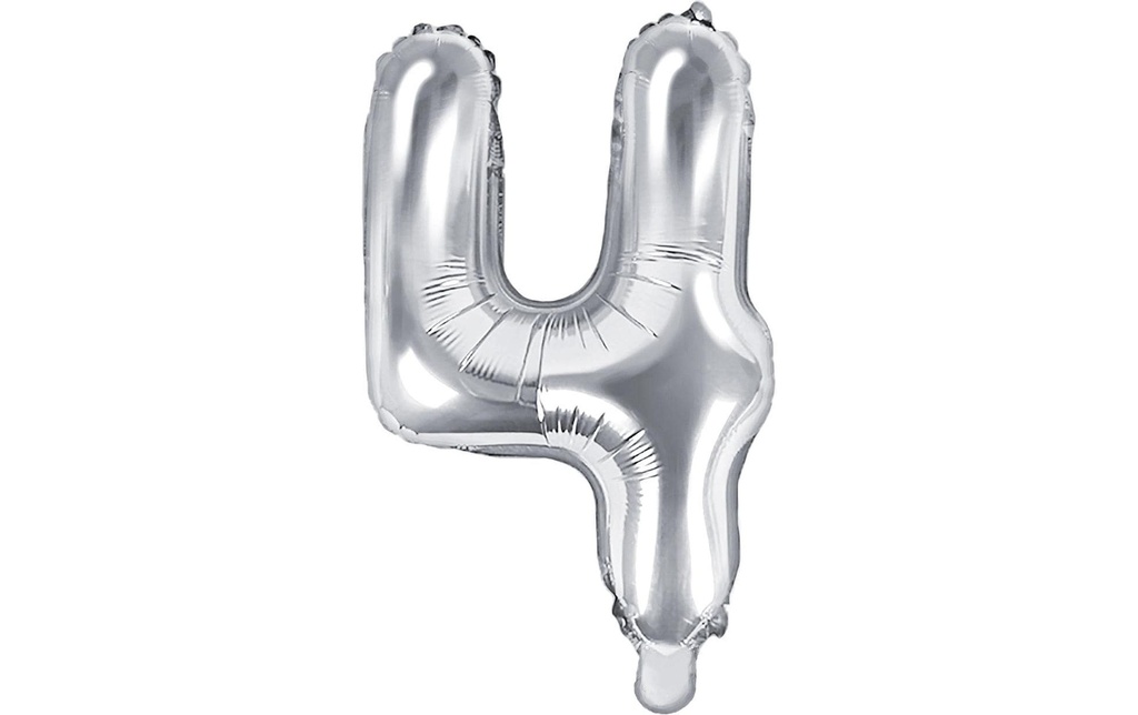 Partydeco Ballon en aluminium Chiffre 4 petit 35 cm, argent, 1 pièce