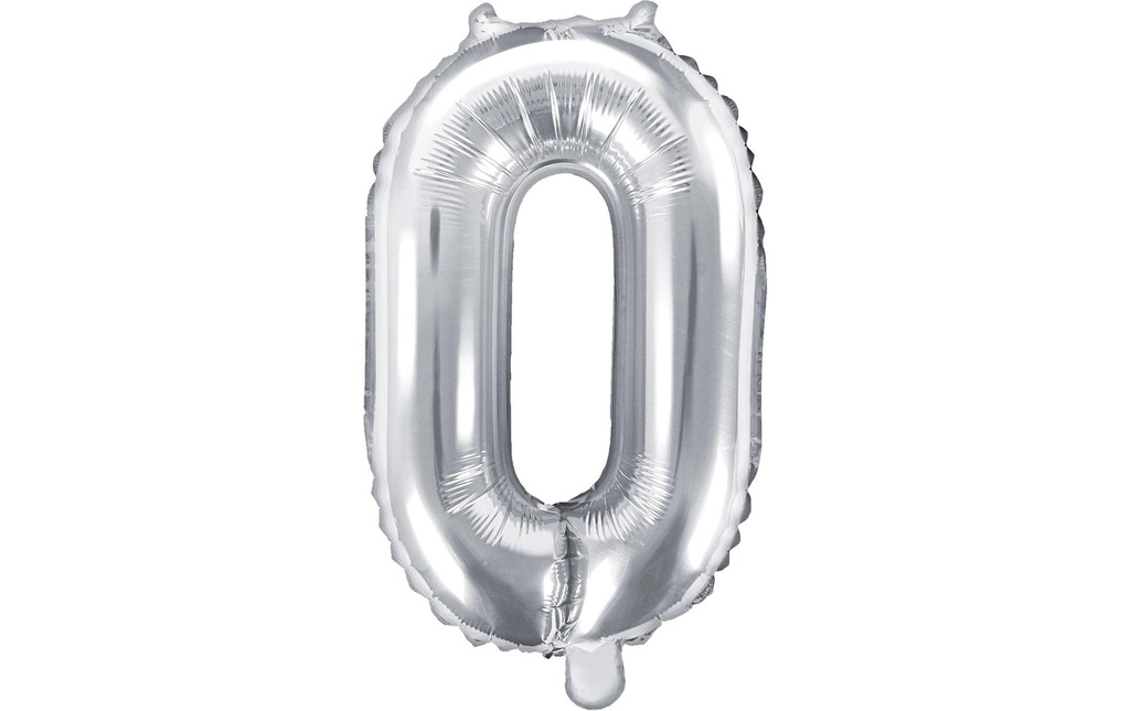 Partydeco Ballon en aluminium Nombre 0 petit 35 cm, argent, 1 pièce
