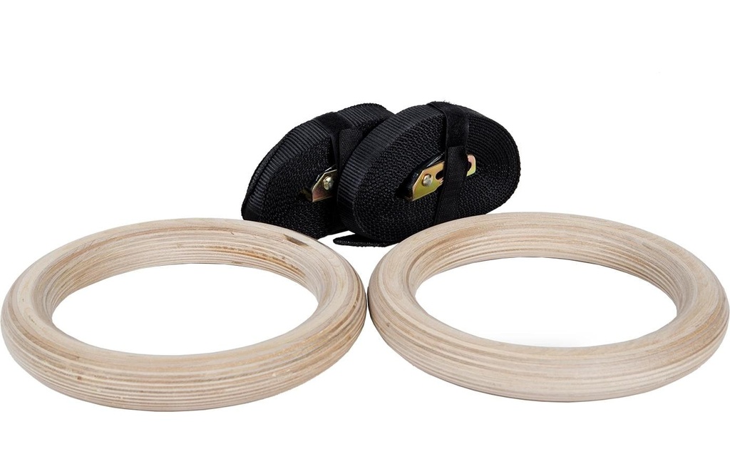 Fitcom Anneaux de gymnastique en bois avec sangles Anneaux de gymnastique en bois 32 mm