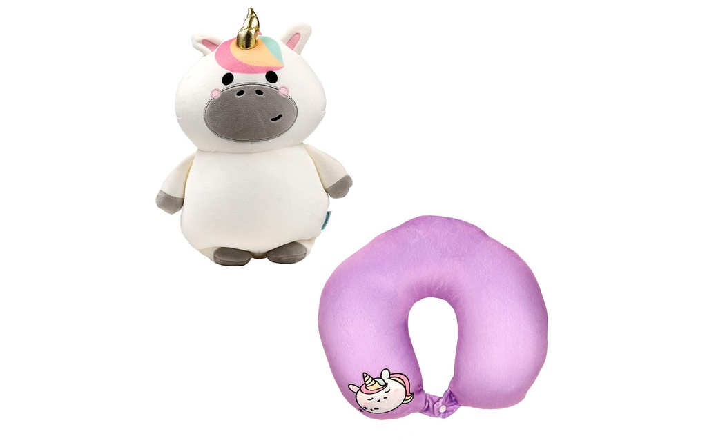Sombo Coussin de voyage Peluche 2 en 1 Licorne