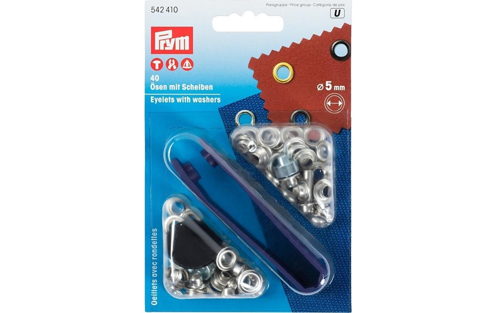 Prym Œillets + disques 5 mm, Argent, 40 pièces