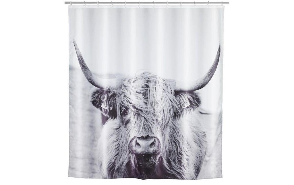 Wenko Rideau de douche Yak 180 x 200 cm, Multicolore/Gris