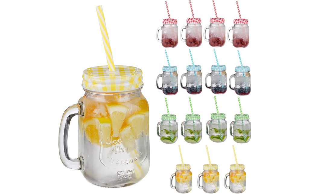 relaxdays Pichet à boire Summer 500 ml, 16 pièces, multicolore