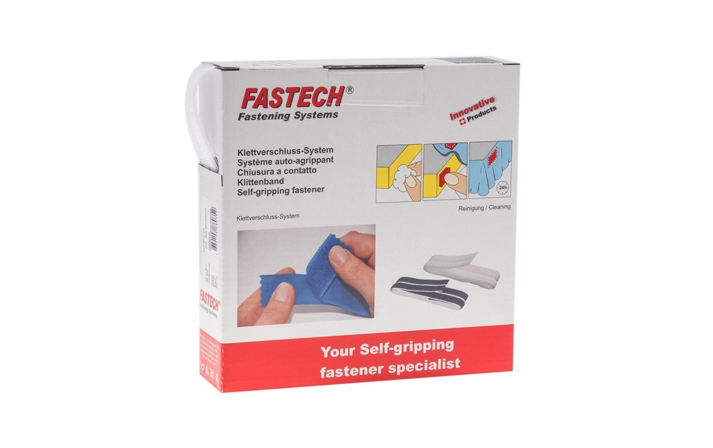 FASTECH Boîte de bande auto-agrippante 10 mm x 10 m auto-adhésif, blanc