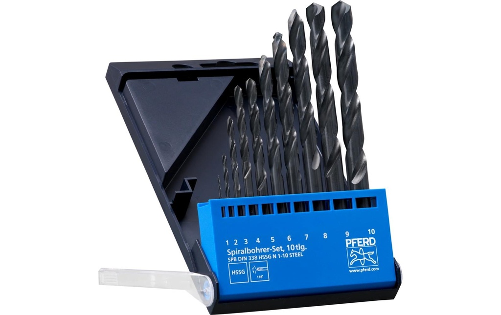 Pferd Jeu de forets hélicoïdaux HSSG 10 pcs. acier N DIN 338